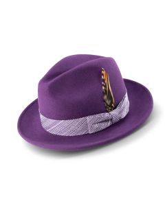 Montique Men's Fedora Style Wool Hat - Textured Stripes