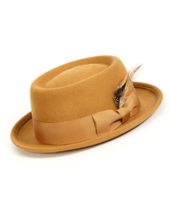 Gold Pork Pie Wool Felt Hat in Solid Color