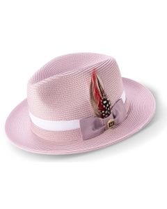 Montique Men's Fedora Style Straw Hat - Two-Toned Ribbon Band