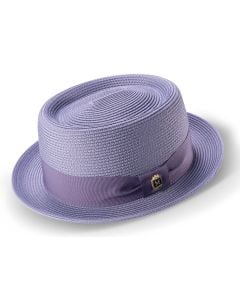 Montique Men's Pork Pie Style Straw Hat - Matching Ribbon Band