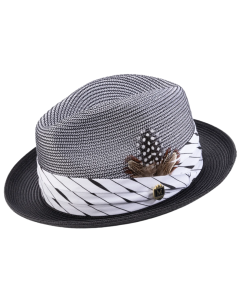 Montique Men's Fedora Style Straw Hat - Diamond Stripes