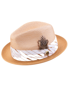 Montique Men's Fedora Style Straw Hat - Diamond Stripes