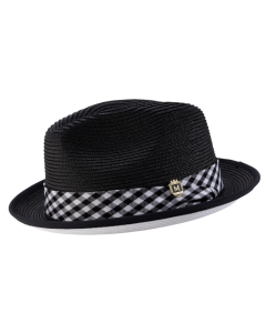 Montique Men's Fedora Style Straw Hat - Checker