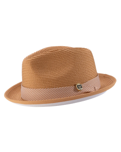 Montique Men's Fedora Style Straw Hat - Light Houndstooth