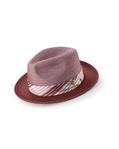 Montique Men's Fedora Style Straw Hat - Subtle Windowpane 