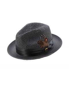 Montique Men's Fashion Straw Fedora Hat - Bold Feather