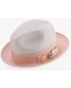 Montique Men's Fashion Straw Fedora Hat - White Accent