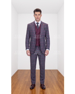 Burgundy 3 Piece Suit Double Breasted Vest