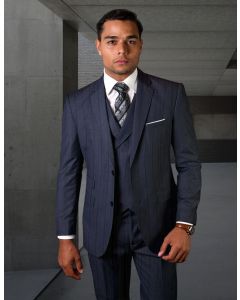 Statement Men's Outlet 100% Wool 3 Piece Suit -  Textured Stripes