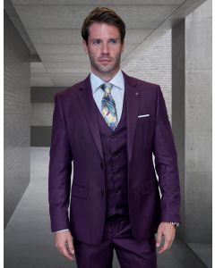 Statement Men's 100% Wool 3 Piece Suit -  Tone on Tone Plaid