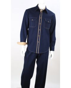 Royal Diamond Men's 2 Piece Long Sleeve Denim Walking Suit - Light Accents