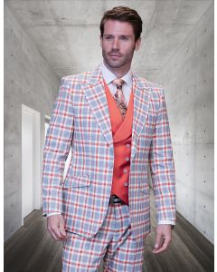 Statement Men's 100% Wool 3 Piece Suit -Electric Windowpane