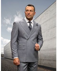 Statement Men's Outlet 2 Piece 100% Wool Fashion Suit - Pinstripe