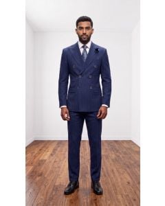 Charcoal Pinstripe Suit Double Breasted Mens Suit Jacket