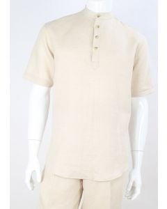 Apollo King Men's Short Sleeve Linen Casual Shirt - Banded Collar