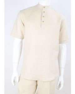 Apollo King Men's Outlet Short Sleeve Linen Walking Suit - Banded Collar