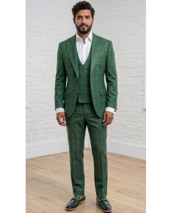 Hunter Green Windowpane Suit Men's Fashion Suits