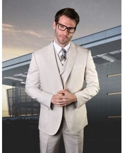 Statement Men's Outlet 3 Piece 100% Wool Fashion Suit - Soft Textured Solid