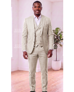 Statement Men's Outlet 3 Piece 100% Wool Fashion Suit - Soft Textured Solid