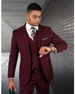 Statement Men's 100% Wool 3 Piece Suit - Bold Solid Color