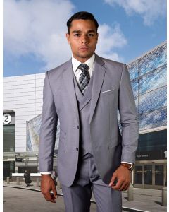 Statement Men's Outlet 3 Piece 100% Wool Suit - Solid Color 