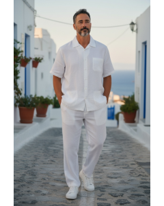 White Walking Suit Linen Leisure Suits Mens Casual Outfits