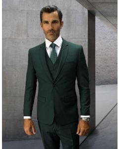 Statement Men's 3 Piece Wool Blend Outlet Suit - Solid Colors