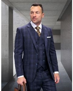 Statement Men's 3 Piece 100% Wool Fashion Suit - Bold Plaid Two Tone