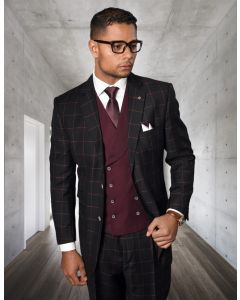 Statement Men's Outlet 3 Piece 100% Wool Modern Fit Suit - Bold Accent Color