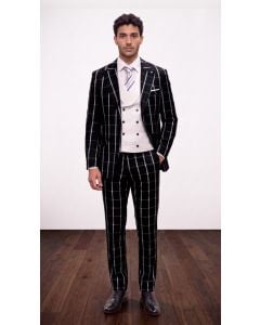 Black and White Suit for Men Double Breasted Vest