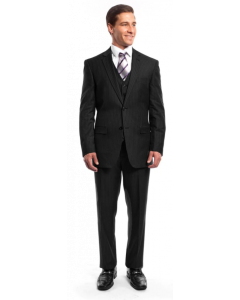 Tazio Men's 3 Piece Executive Pinstripe Suit - Stylish 6 Button Vest