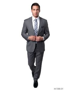 CCO Men's Outlet 2 Piece Windowpane Slim Fit Suit - Paisley Lining