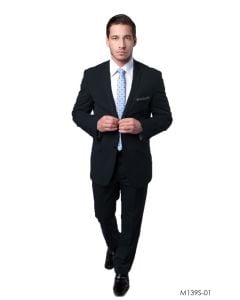 Tazio Men's 2 Piece Executive Slim Suit - Heathered Chalk Stripe