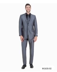 Tazio Men's 3 Piece Slim Fit Suit - Solid Sharkskin
