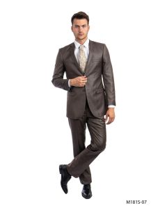 Tazio Men's 2 Piece Slim Fit Suit - Modern Cut Silky Sharkskin