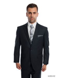 Demantie Men's 2 Piece Solid Executive Suit - Flat Front Pants