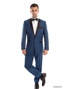 Tazio Men's 2 Piece Slim Fit Tuxedo - Black Satin Shawl Collar