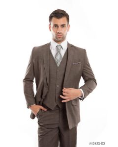 Tazio Men's 3 Piece Slim Fit Suit - Glen Plaid