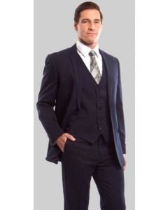 Tazio Men's 3 Piece Solid Discount Suit - Slim Fit Business Suit