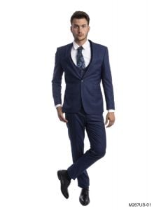 Tazio Men's 3 Piece Ultra Slim Fit Suit - Glen Check