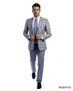 Tazio Men's 3 Piece Executive Suit - Two Tone Windowpane