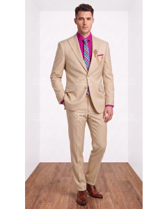 Sand Suits for Men Peak Lapel Mens Pants Flat Front