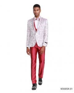 Tazio Men's 4 Piece Skinny Fit Suit - Blooming Flowers