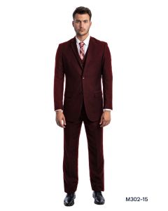 Demantie Men's 3 Piece Solid Executive Suit - Flat Front Pants