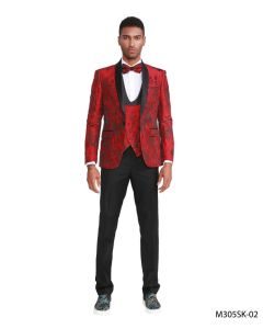 Tazio Men's 3 Piece Skinny Fit Suit - Black Shawl Lapel