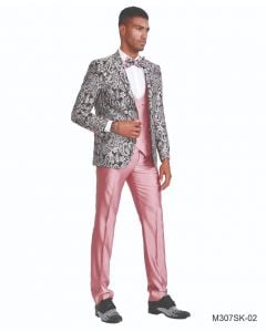 Tazio Men's 4 Piece Skinny Fit Suit - Bright Jacquard