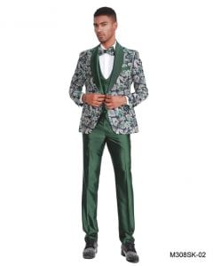 Tazio Men's 4 Piece Skinny Fit Suit - Floral Accents