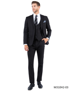 Black Suit Men's Three Piece Suits Nailhead Fabric