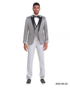 Sean Alexander Men's 3 Piece Skinny Fit Suit - Fashion Windowpane