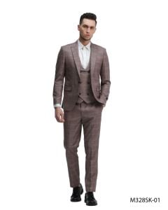 Tazio Men's 3 Piece Skinny Fit Suit - Sleek Windowpane